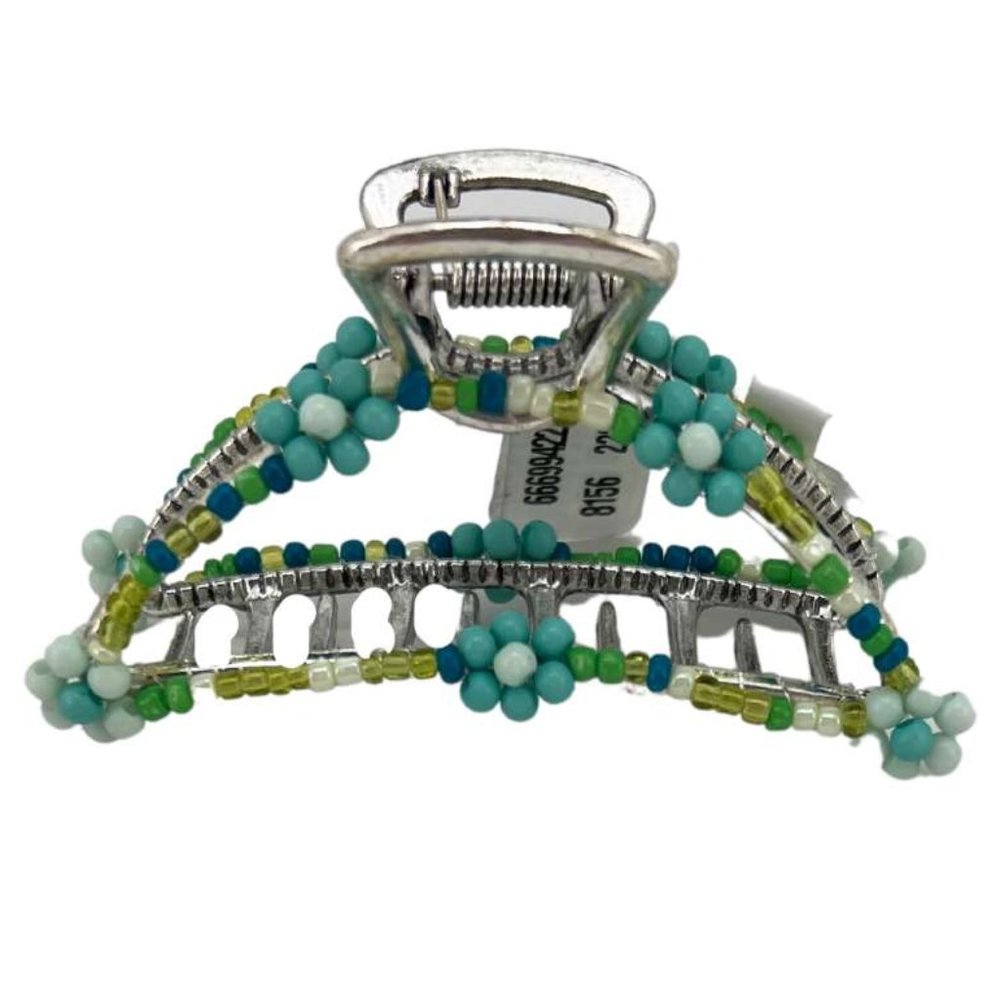 Unbranded | Women's Beaded Claw Clip | Green & Sliver | OS